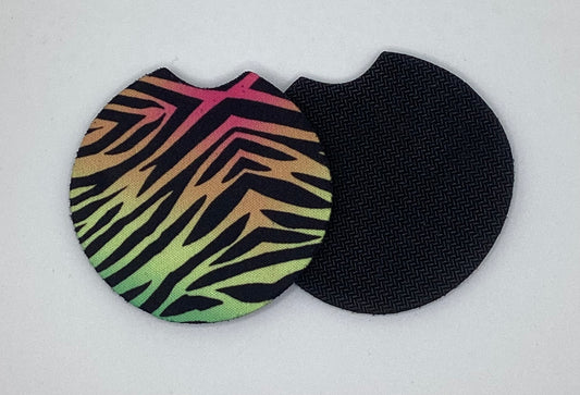 Pastel color Zebra tied dye Neoprene Car Coaster, 2pk