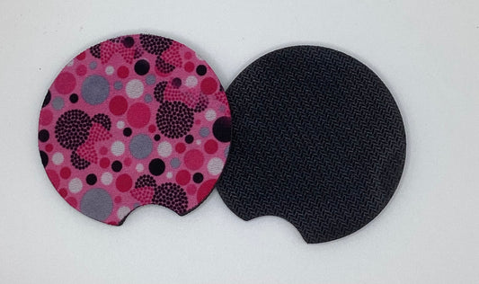 Pink Dots and Bows Mouse Neoprene Car Coaster, 2pk