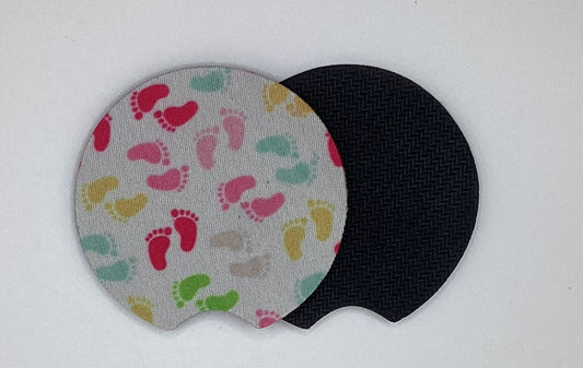 Pitter Patter Baby Feet Neoprene Car Coaster, 2pk