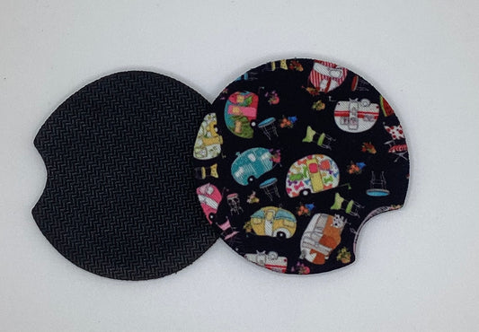 Camper, RV travel chic, Neoprene Car Coaster, 2pk