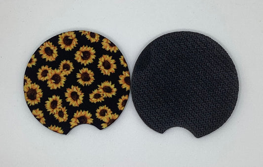 Black Sunflower Neoprene Car Coaster, 2pk