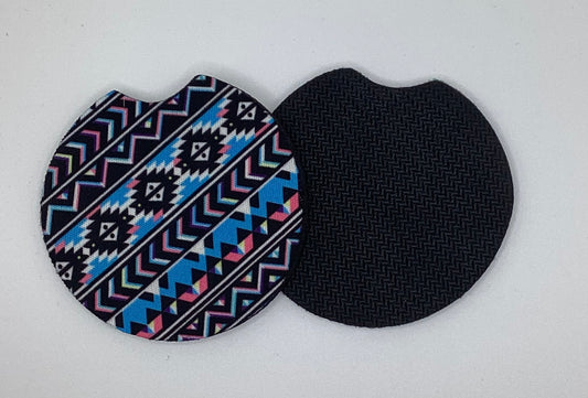 Aztec Tribal Design Neoprene Car Coaster, 2pk