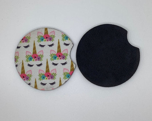 Pretty Unicorn Neoprene Car Coaster, 2pk