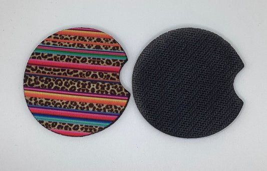 Serape and Leopard Neoprene Car Coaster, 2pk