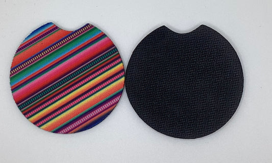 Serape Multicolor Stripe Neoprene Car Coaster, 2pk