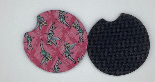 Pink Tinkerbell Neoprene Car Coaster, 2pk
