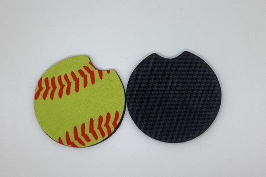 Softball Neoprene Car Coaster, 2pk