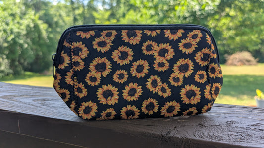 Black Sunflowers Multi use Cosmetic Neoprene Bag