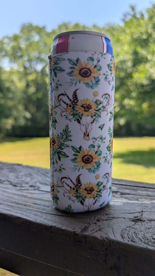 Skull Sunflower Neoprene Slim Can Koozie