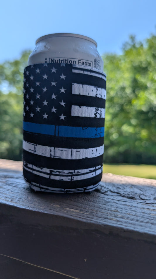 Thin Blue Line Police Neoprene Can Coolie Koozies Sleeve Cooler