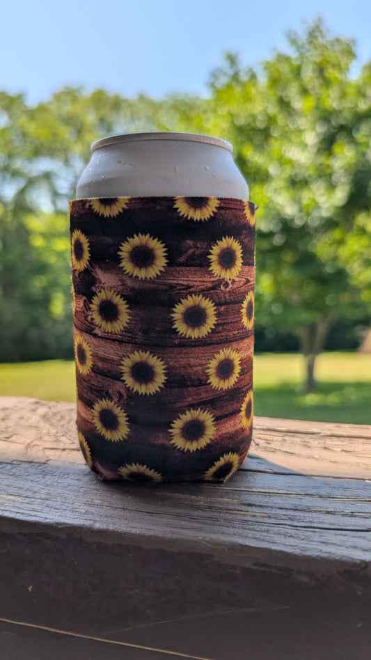 Wooden Sunflower Neoprene Can Coolie Koozies Sleeve Cooler