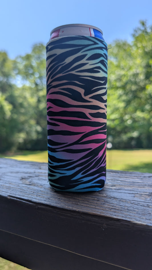 Zebra Pastel Tie Dye Neoprene Slim Can Koozie