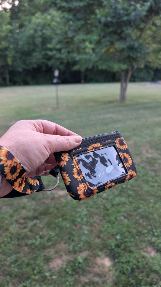 Black Sunflower ID wallet wristlet