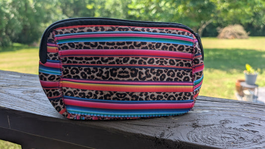 Serape Leopard Multicolored stripes Multi use Cosmetic Neoprene Bag