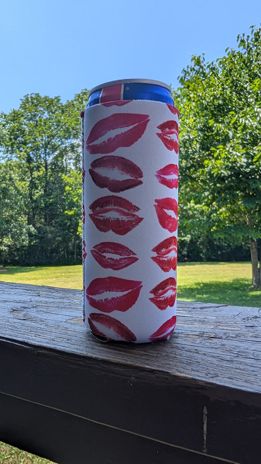 Kiss Lips Girly Neoprene Slim Can Koozie