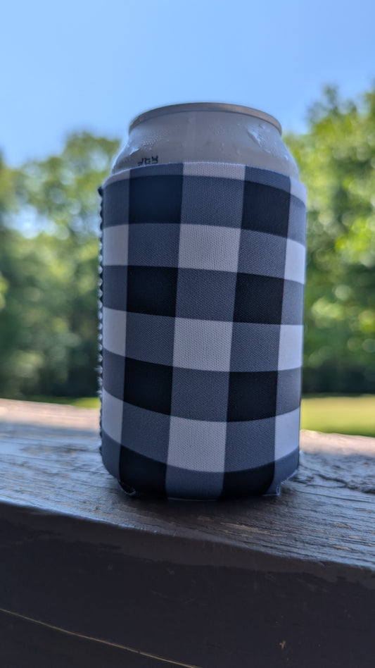 Black and White Buffalo Plaid Neoprene Can Coolie Koozies Sleeve Cooler