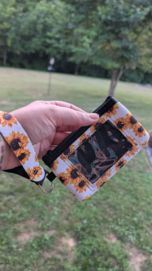 White Sunflower ID wallet wristlet