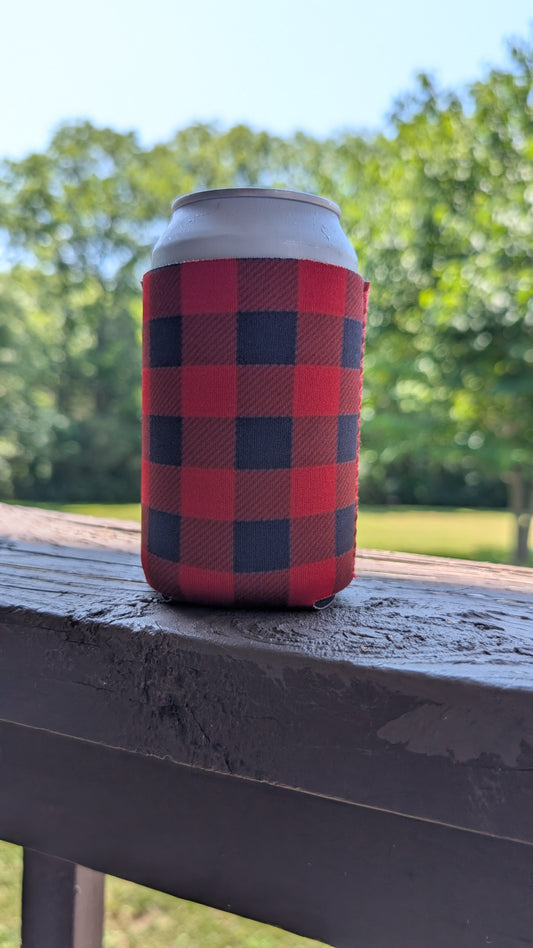 Red and Black Buffalo Plaid Neoprene Can Coolie Koozies Sleeve Cooler