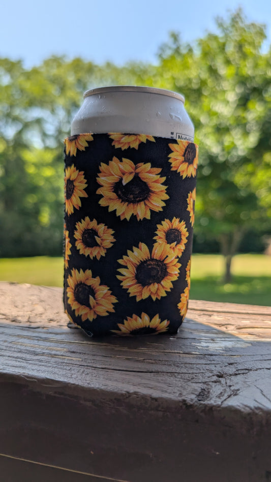 Black Sunflower Neoprene Can Coolie Koozies Sleeve Cooler
