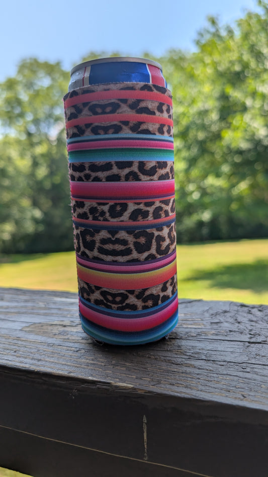 Serape Leopard Stripe Neoprene Slim Can Koozie