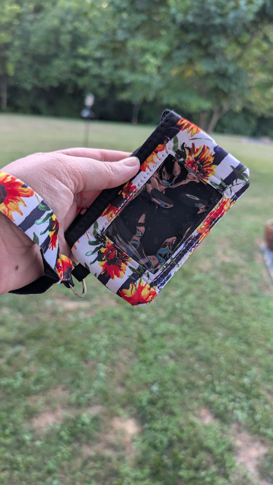 Stripped White Sunflower ID wallet wristlet