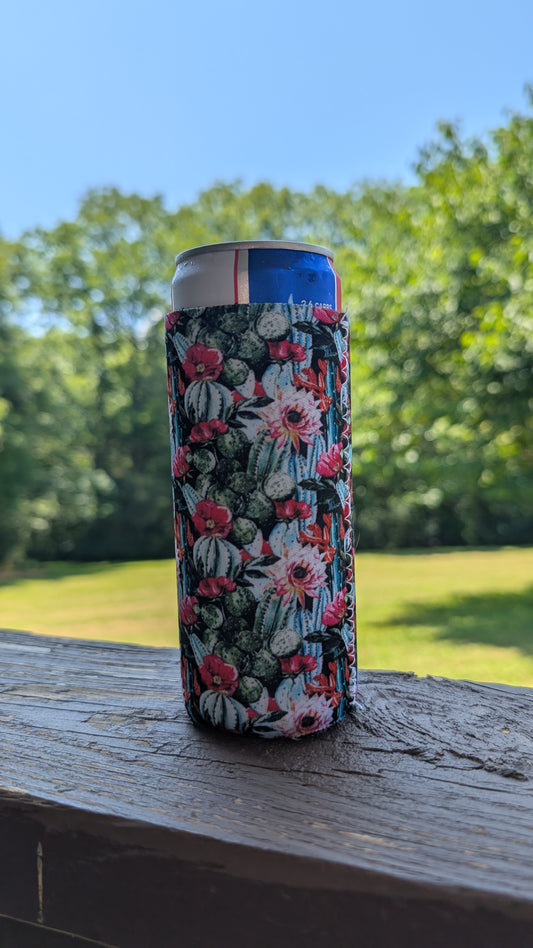 Floral Cactus Succulent Neoprene Slim Can Koozie