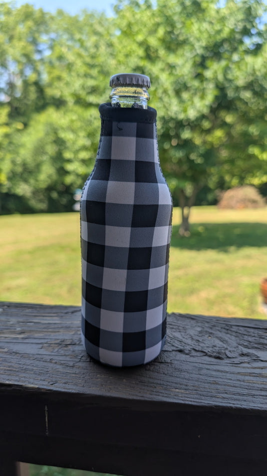 White and Black Buffalo Plaid  Bottle Holder